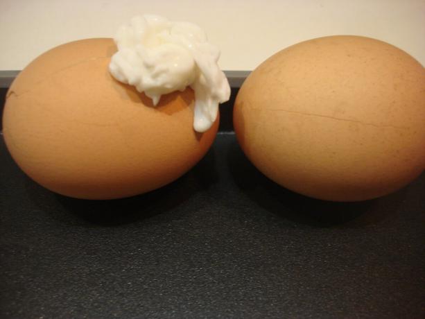 Slika preuzeta od strane autora (lijevi jednostavno napukao jaje, jaje pravo podmazani limuna)