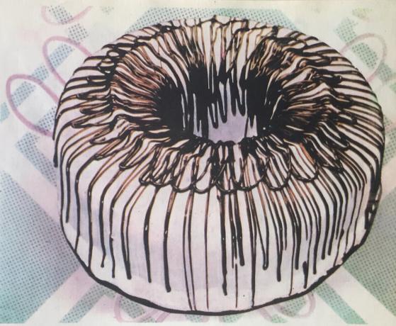 Torta „Prsten”. Fotografija iz knjige „Proizvodnja kolača i torti”, 1976