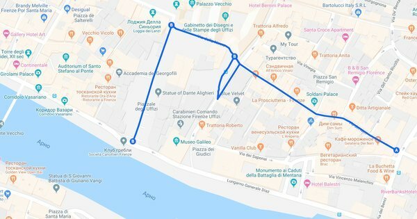 Područje zabrane snack na ulicama Firence. Foto: screenshot maps.google.com